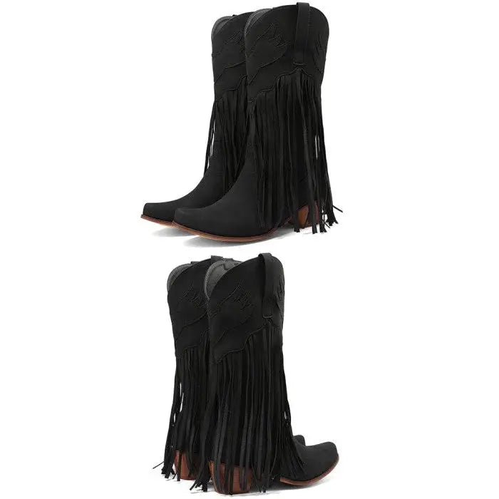 Mid Calf Western Tassels Fringe Cowboy Boots