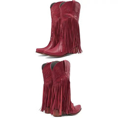 Mid Calf Western Tassels Fringe Cowboy Boots