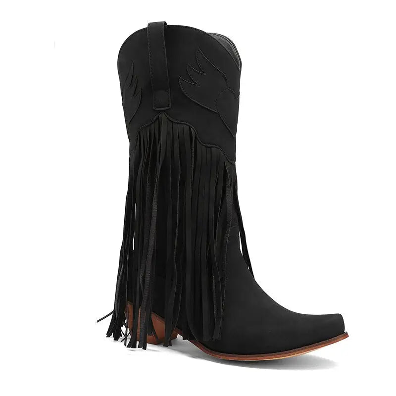 Mid Calf Western Tassels Fringe Cowboy Boots