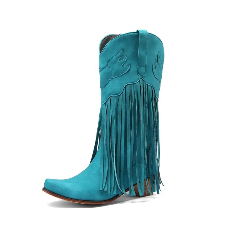 Mid Calf Western Tassels Fringe Cowboy Boots