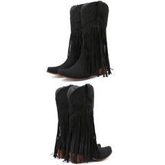 Mid Calf Western Tassels Fringe Cowboy Boots Euro Size