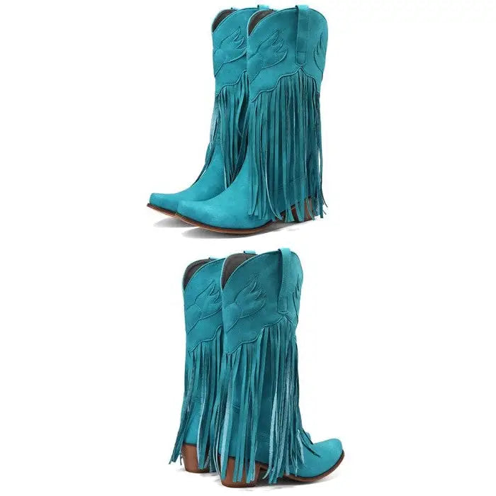 Mid Calf Western Tassels Fringe Cowboy Boots Euro Size
