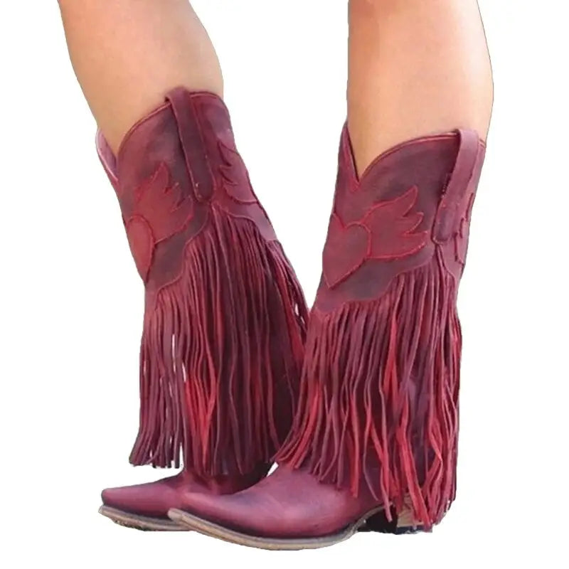 Mid Calf Western Tassels Fringe Cowboy Boots Euro Size