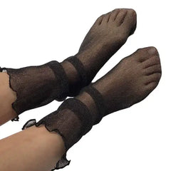 Mid-Tube Sheer Mesh Thin Socks - Black-Dark / One Size