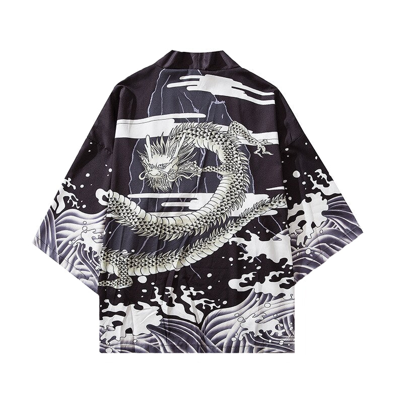 Millennial Dragon 3/4 Sleeve Kimono - Black / M - KIMONO