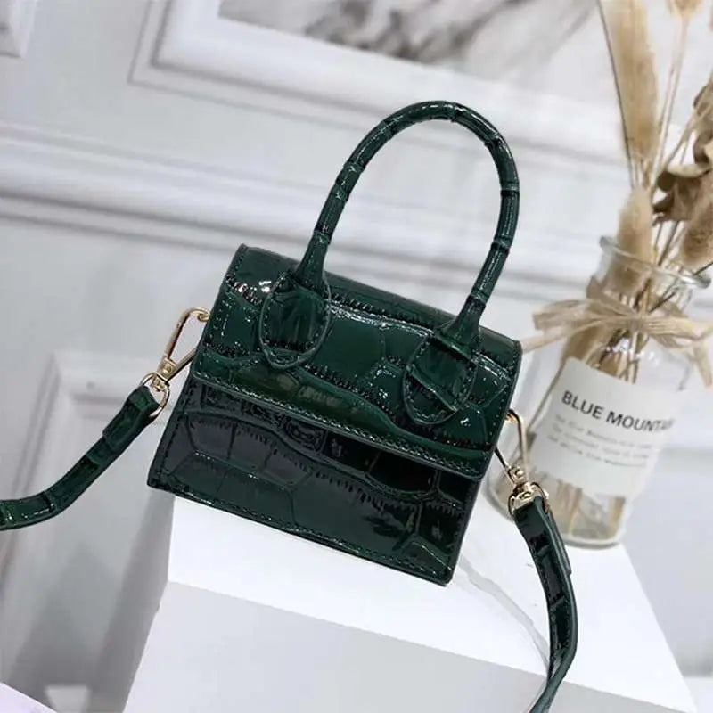 Mini Crocodile Pattern Shoulder Strap Handbag Dark Green