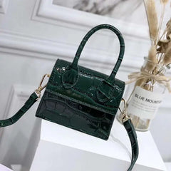Mini Crocodile Pattern Shoulder Strap Handbag Dark Green
