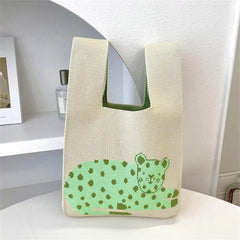 Mini Leopard Pattern Knot Wrist Handbag Beige Green