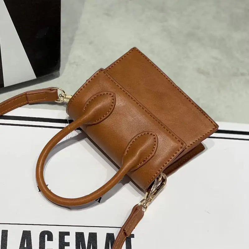 Mini PU Shoulder Strap Handbags - Brown - Handbag