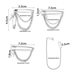 Minimalist Metal Cross Large Silver Long Chain Brooch