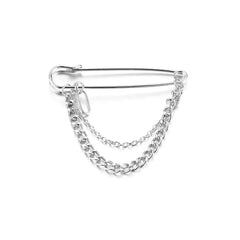 Minimalist Metal Cross Large Silver Long Chain Brooch Slim