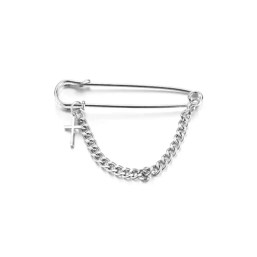 Minimalist Metal Cross Large Silver Long Chain Brooch Small