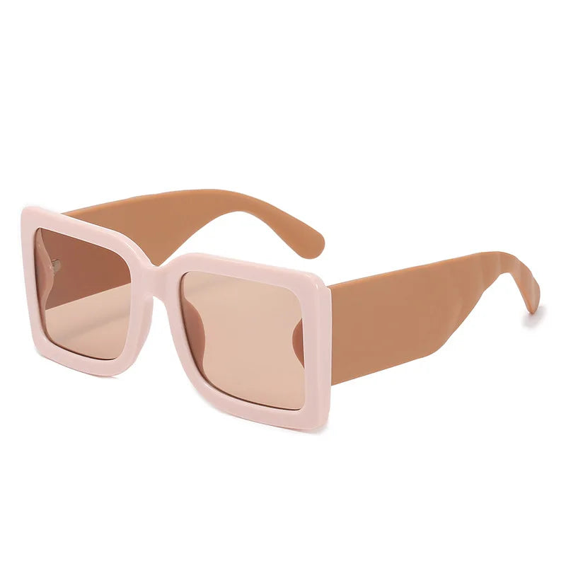Mint vegan leather arms detail on oversized square sunglasses with bold frame design