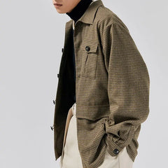 Mismatched Pocket Plaid Shirt with Point Collar