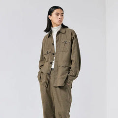 Mismatched Pocket Plaid Shirt with Point Collar