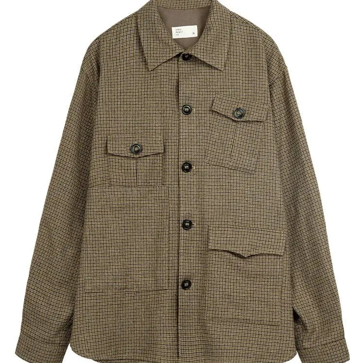 Mismatched Pocket Plaid Shirt with Point Collar