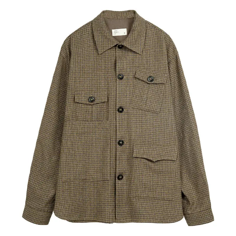 Mismatched Pocket Plaid Shirt with Point Collar Brown / XS