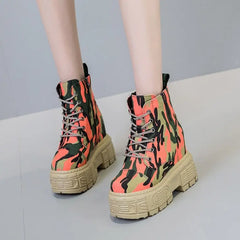 Mixed Colors Camouflage Platform Boots Euro Size