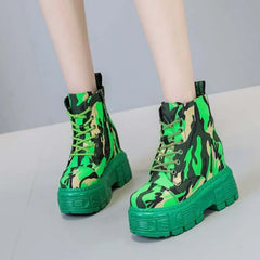 Mixed Colors Camouflage Platform Boots Euro Size