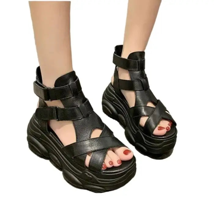 Modern Button Platform Sandals - Black / 35 - Shoes