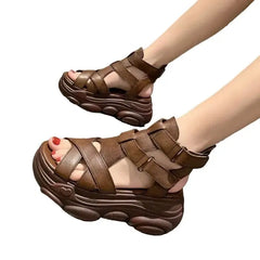 Modern Button Platform Sandals - Brown / 35 - Shoes