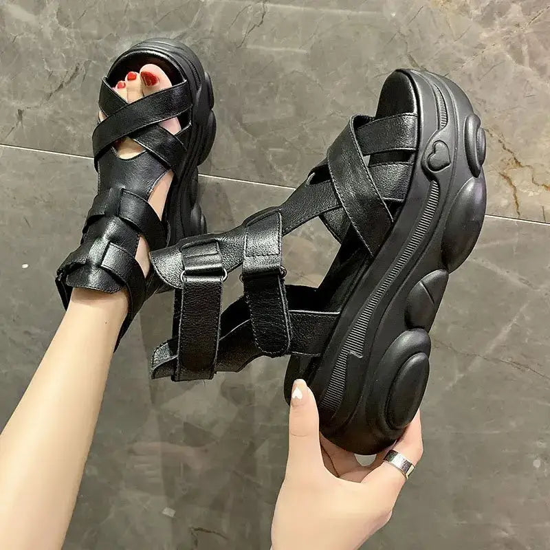 Modern Button Platform Sandals - Shoes