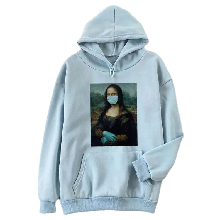 Mona Lisa with mask Art Lover Hoodie - Blue / L - Hoodies