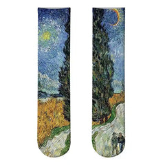 Monet Starry Night Art Oil Painting Socks Abstract Tree
