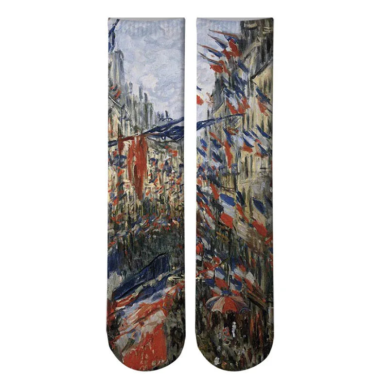 Monet Starry Night Art Oil Painting Socks City / One Size