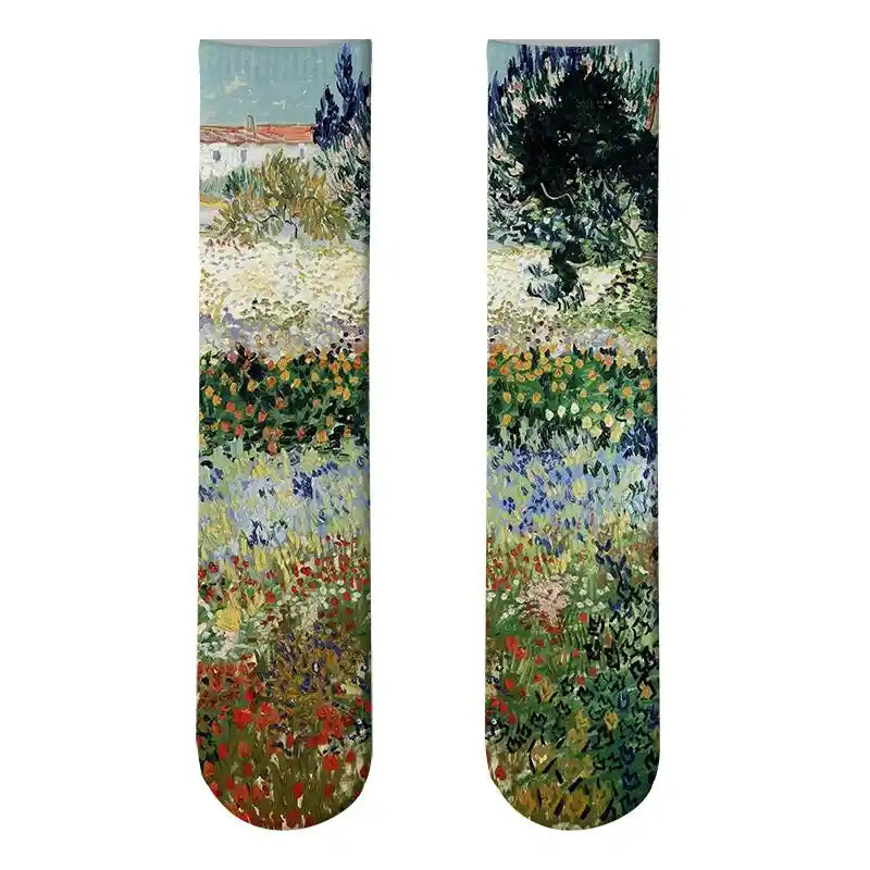 Monet Starry Night Art Oil Painting Socks Field / One Size