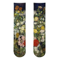 Monet Starry Night Art Oil Painting Socks Flowers / One Size