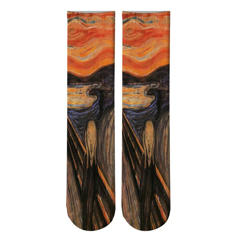 Monet Starry Night Art Oil Painting Socks The Scream