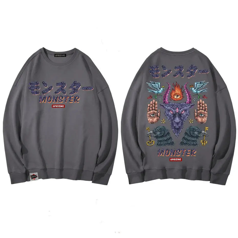 Monster Demon magic symbols Oversize Sweatshirt - grey / M