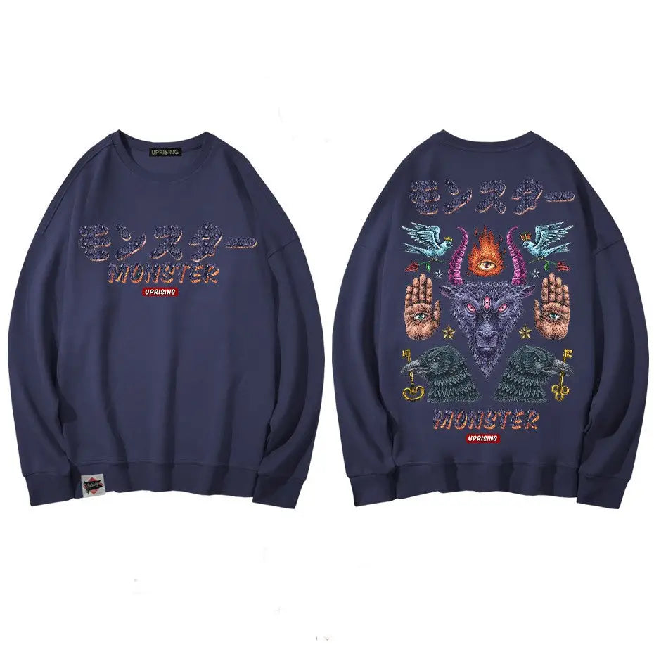 Monster Demon magic symbols Oversize Sweatshirt - navy / M
