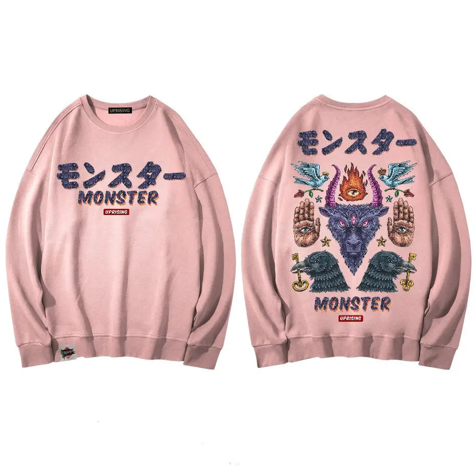 Monster Demon magic symbols Oversize Sweatshirt - PINK / M