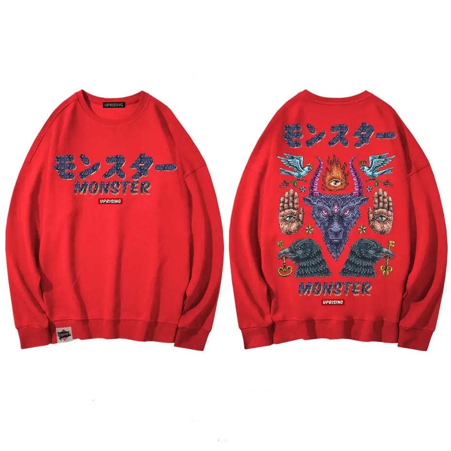 Monster Demon magic symbols Oversize Sweatshirt - red / M