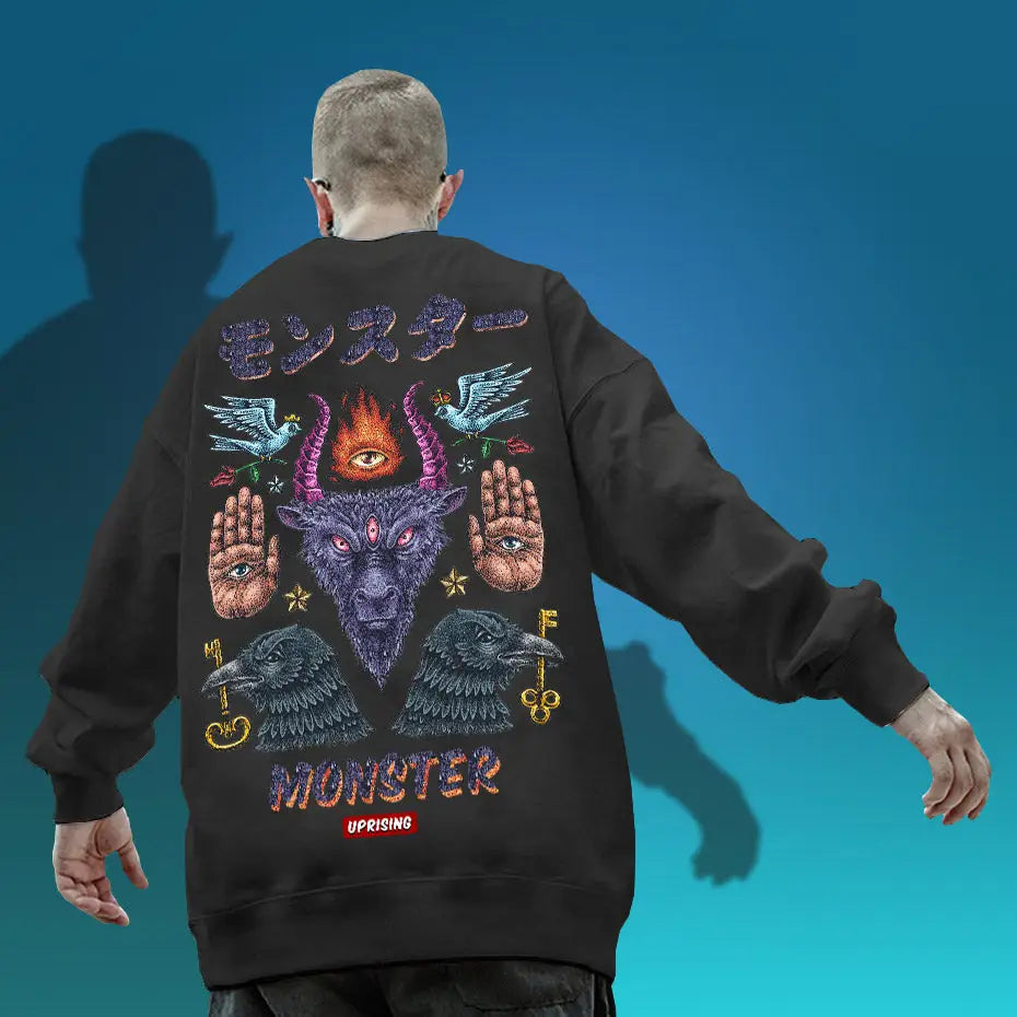 Monster, Demon, magic symbols Oversize Sweatshirt