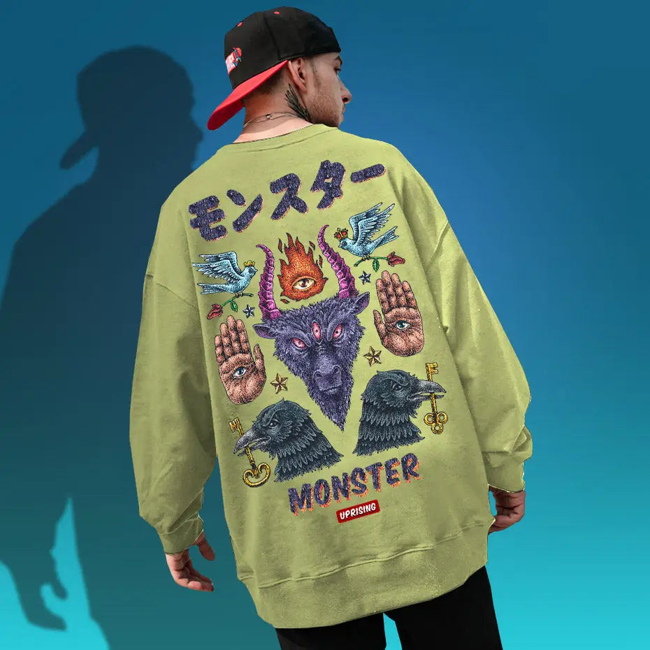 Monster, Demon, magic symbols Oversize Sweatshirt