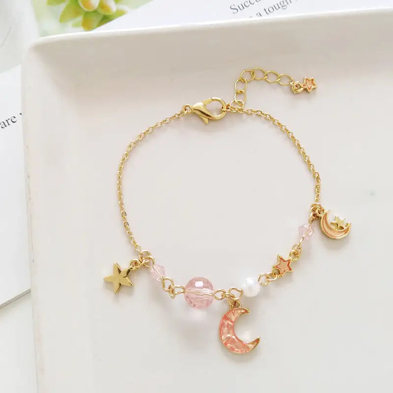 Moon And Stars Bracelet - Crescent / Pink / One Size