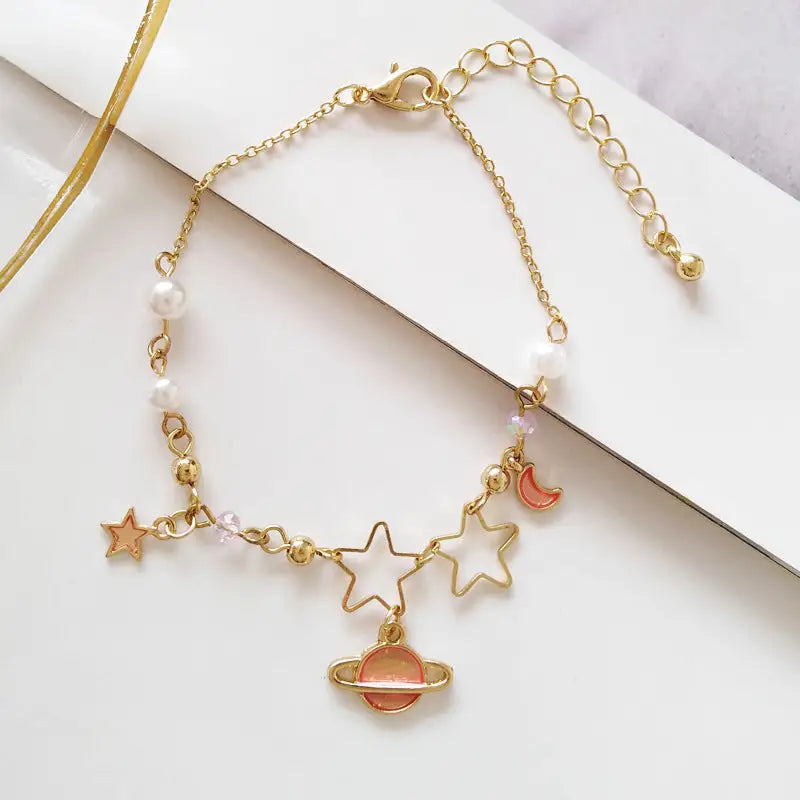 Moon And Stars Bracelet - Planet / Pink / One Size