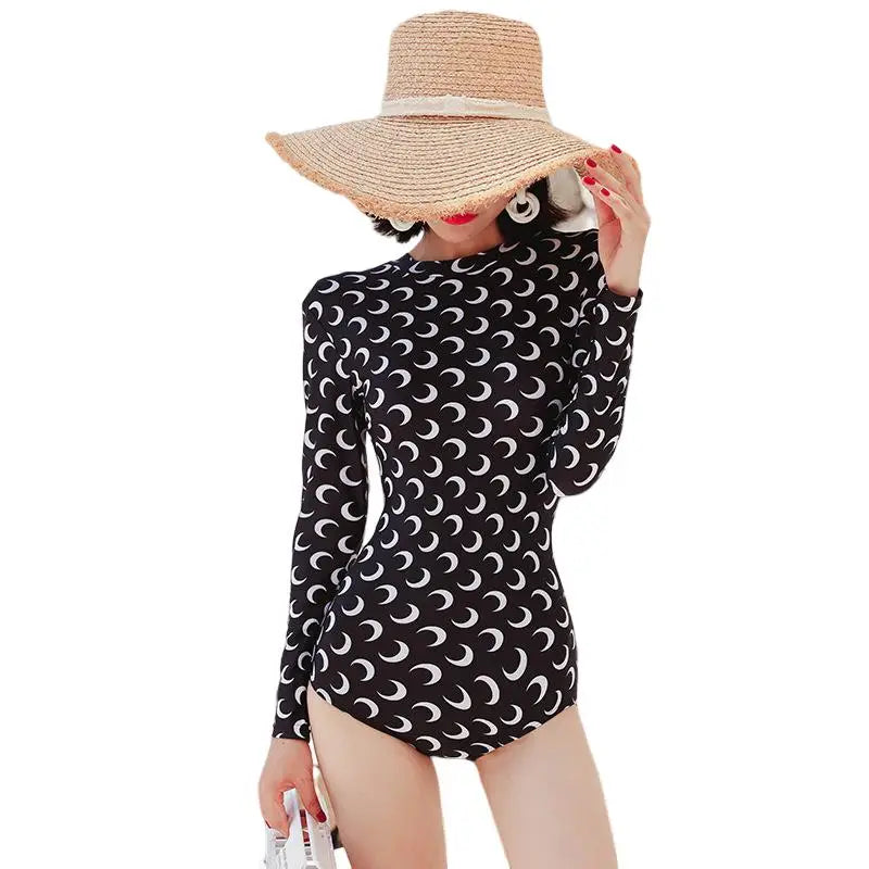 Moon One-Piece Long Sleeve Backless with Strappy Crosses Swimsuit