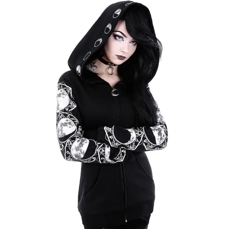 Moon Phases Gothic Punk Jacket Hooded