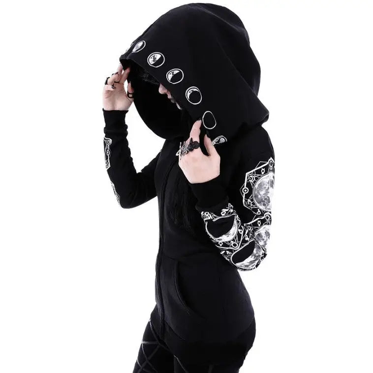 Moon Phases Gothic Punk Jacket Hooded