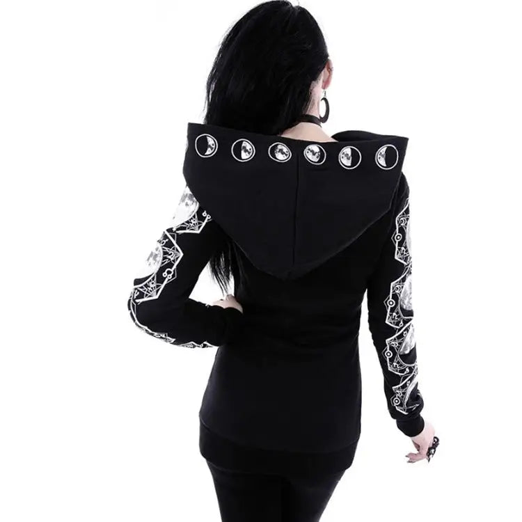 Moon Phases Gothic Punk Jacket Hooded