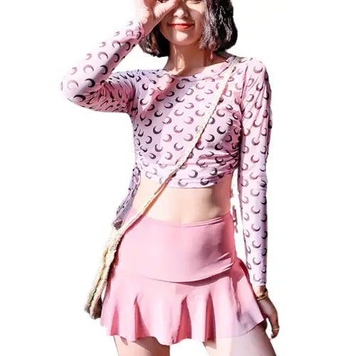 Moon Pink Three-Piece Swimwear with Skirt