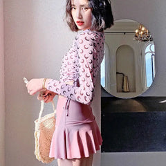 Moon Pink Three-Piece Swimwear with Skirt