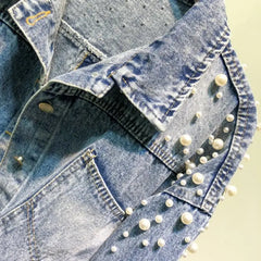 Mosaic Pearl Short Loose Denim Jacket