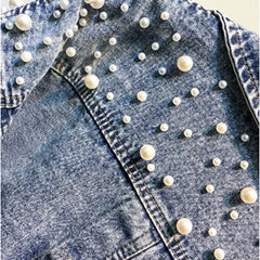 Mosaic Pearl Short Loose Denim Jacket