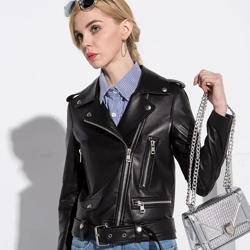 Motorcycle PU Leather Jacket Black Solid Color