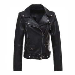 Motorcycle PU Leather Jacket Black Solid Color / S